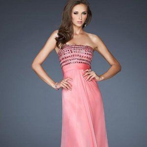 La Femme Formal A-Line Dress with Beaded Bodice